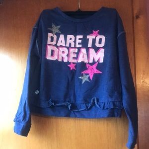 Zelos Girl’s sweatshirt size Large blue with pink writing Dare to Dream